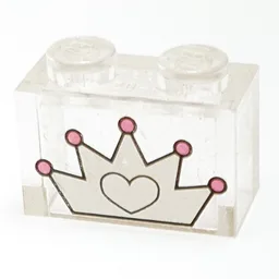 Brick 1 x 2 with White / Dark Pink 5-point Crown Print
