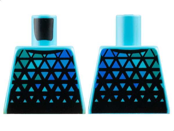 Lego Torso Shirt with Blue, Dark Turquoise, and Medium Blue Triangles on Black Background Pattern