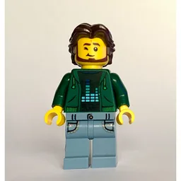 Man, Dark Green Torso, Sand Blue Legs, Dark Brown Hair