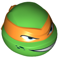 Lego Minifig Head Special, Ninja Turtle with Orange Mask and Sneer Print (Michelangelo) / Bright Green