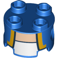 Lego Brick Round 2 x 2, Pin Holes with Gold Lapels, Dark Blue Trim, and White Undershirt Print / Blue