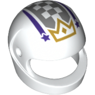 Lego Helmet, Standard with Dark Purple Shooting Stars, Gray Checks, and Gold Crown Print / White