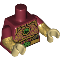 Lego Torso, Dual Molded Arms, Armor with Gold Trim, Green Circle and Buckle Print, Dark Red Sleeves Pattern, Pearl Gold Arms, Tan Hands / Dark Red