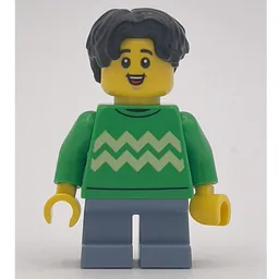 Kid, Bright Green Torso, Sand Blue Legs, Black Hair