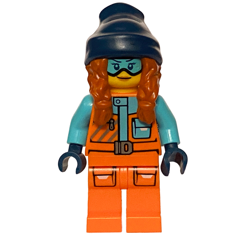 Lego Arctic Explorer, Tina Tarantula, Orange Suit, Dark Blue Beanie Hat with Hair