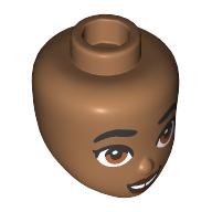 Lego Minidoll Head with Thick Black Eyebrows, brown Eyes, Dark Red Lips, Gap between Teeth print / Medium Nougat