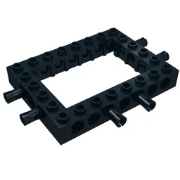 Technic Brick 6 x 8 with 4 x 6 Opening, 2 Fixed Rotatable Friction Pins on 3 Sides / Black