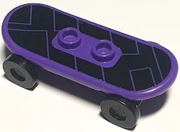 Minifigure, Utensil Skateboard Deck with Rectangles on Black Background Pattern (Sticker) with Black Wheels (42511pb13 / 2496) - Set 79105
