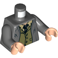 Lego Torso Jacket, Olive Green Vest, White Shirt, Black Tie Print, Dark Bluish Gray Arms, Light Nougat Hands / Dark Bluish Gray