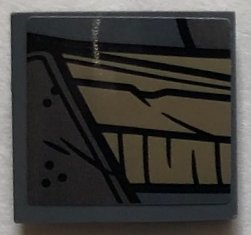 Lego Slope, Curved 2 x 2 x 2/3 with Dark Tan Belt over Pearl Dark Gray Armor Model Right Pattern (Sticker) - Set 76075 / Dark Bluish Gray