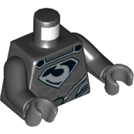 Lego Torso Shirt with Muscles, Zod Silver Chest Emblem and Oval Belt Buckle Print, Black Arms, Dark Bluish Gray Hands / Black