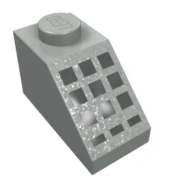 Brick Sloped 45° 2 x 1 with Bottom pin, with 9 Large + 3 Small Black Buttons Print / Light Gray