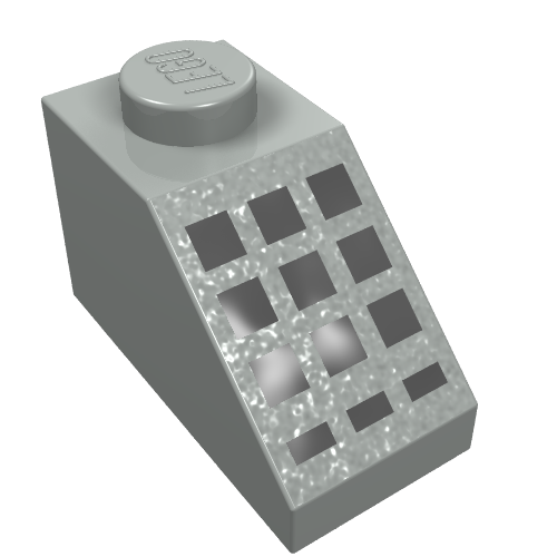 Lego Brick Sloped 45° 2 x 1 with Bottom pin, with 9 Large + 3 Small Black Buttons Print / Light Gray