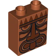 Duplo Brick 1 x 2 x 2 with Tribal Mask / Face Print / Dark Orange