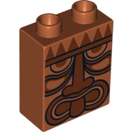 Lego Duplo Brick 1 x 2 x 2 with Tribal Mask / Face Print / Dark Orange
