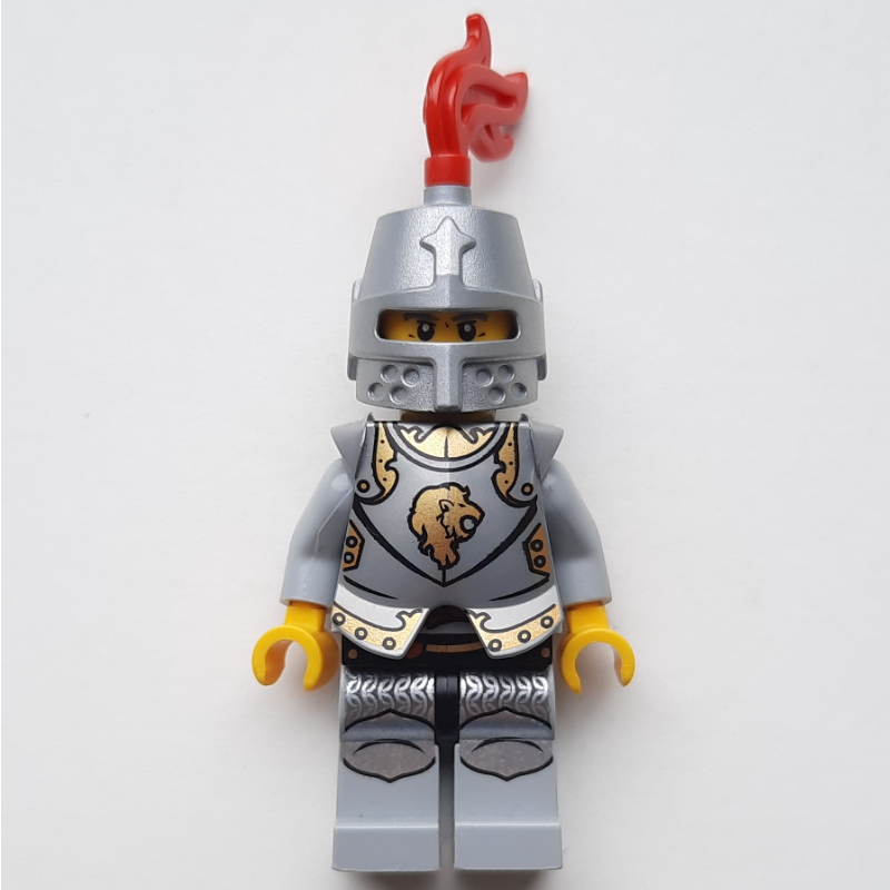 Lego Lion Knight, Armour, Helmet with Red Plume (Pearl Light Gray)