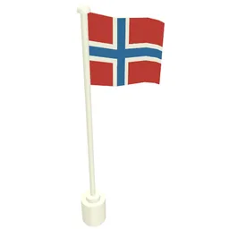 Flag on Flagpole with Norway Print / White