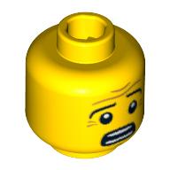 Lego Minifig Head Hazmat Guy, Eyebrows, Wrinkles, Scared Look, Open Mouth, White Pupils Print [Blocked Open Stud] / Yellow
