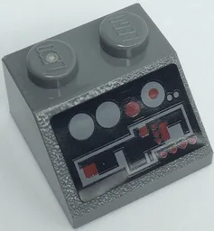Slope 45 2 x 2 with Dark Bluish Gray and Dark Red Control Panel with Buttons on Black Background Pattern (Sticker) - Set 8091