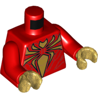 Lego Torso Bodysuit, Gold Spider Print, Red Arms, Pearl Gold Hands / Red