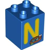 Duplo Brick 2 x 2 x 2 with 'N' and Nest Print / Blue