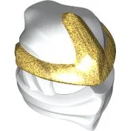 Wrap with Forehead Ridge with Gold 3 Point Emblem, Bow in Back Pattern / White