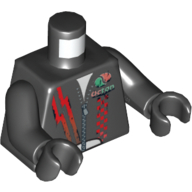 Lego Torso Leather Jacket with Zipper, Red Lines and Checks, Faded Octan Logo Print, Black Arms and Hands / Black