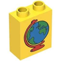 Duplo Brick 1 x 2 x 2 with Globe Print / Yellow
