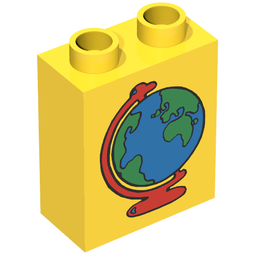 Lego Duplo Brick 1 x 2 x 2 with Globe Print / Yellow
