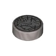 Tile Round 1 x 1 with Scratched Coin, Heads Print / Flat Silver