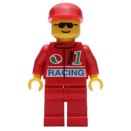 Racer, Red Jacket with Octan Logo and 'RACING', Red Legs, Red Cap, Sunglasses