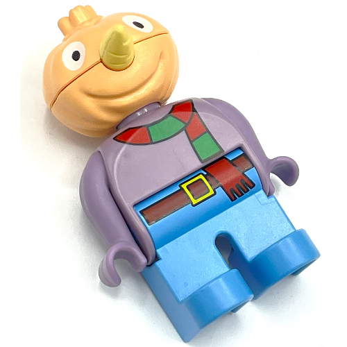 Lego Duplo Figure, Early, Scarecrow Head, Medium Blue Legs, Red and Green Scarf Print (Spud from Bob the Builder) / Sand Purple
