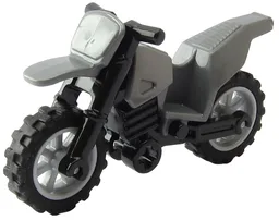Motorcycle Dirt Bike with Black Chassis (Long Fairing Mounts) and Light Bluish Gray Wheels