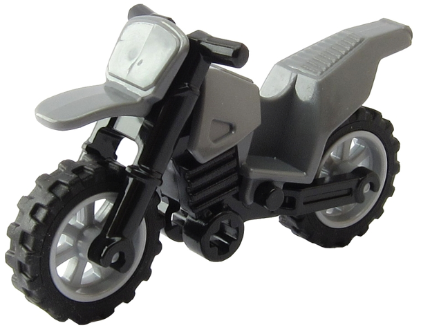 Lego Motorcycle Dirt Bike with Black Chassis (Long Fairing Mounts) and Light Bluish Gray Wheels
