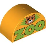 Duplo Brick 2 x 4 x 2 Curved Top with 'Zoo' and Lion Head Print / Bright Light Orange
