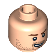 Lego Minifig Head Rebel Trooper / Cavalry Soldier, Brown Stubble, Brown Eyebrows, and Open Grin Print [Hollow Stud] / Light Nougat