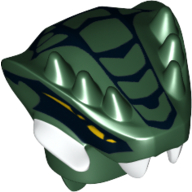 Lego Minifig Head Special, Snake with Horns and Scales Black, Yellow Eyes, and White Teeth Print (Lizaru) / Dark Green
