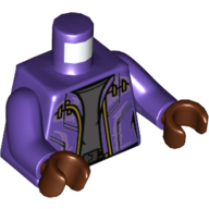 Lego Torso Jacket, Gold Zipper, Dark Bluish Gray Shirt, Black Belt print, Dark Purple Arms, Reddish Brown Hands / Dark Purple