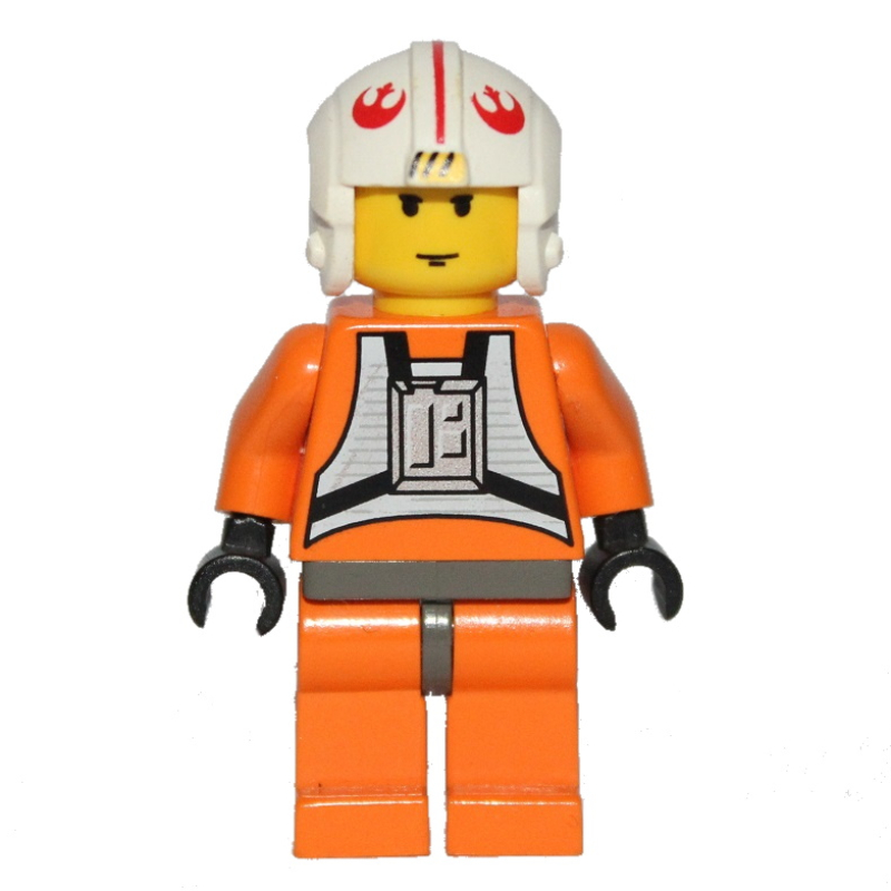 Lego Luke Skywalker, Orange Rebel Pilot Outfit, Yellow Skin, Dark Gray Hips