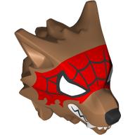 Lego Minifig Head Special, Werewolf with Red Spider-Man Mask, White Eyes, Fangs print / Medium Nougat