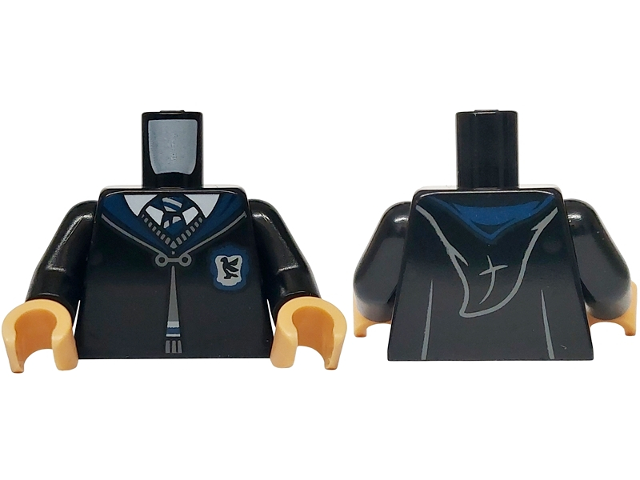 Lego Torso Hogwarts Robe Clasped with Ravenclaw Crest, Sweater, Shirt and Tie Pattern / Black Arms / Medium Tan Hands