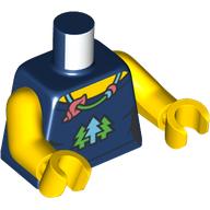 Lego Torso, Shirt, Bright Light Blue/Bright Green Pine Trees, Necklace with Shell print, Yellow Arms and Hands / Dark Blue