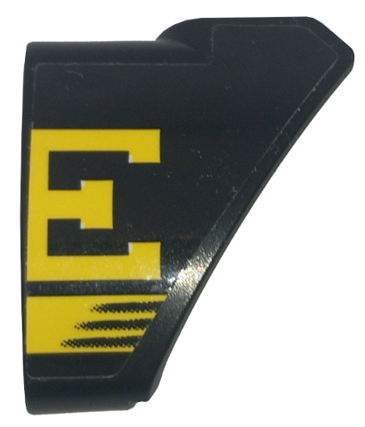 Lego Technic, Panel Curved #10 3 x 3 Tapered Right with Yellow Stripe and Bugatti Logo Left Half / Capital Letter E Pattern (Sticker) - Set 42151
