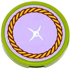 Tile, Round 2 x 2 with Bottom Stud Holder with Lavender Cushion with White Button and Yellow Rope Trim Pattern (Sticker) - Set 41094