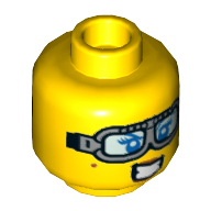 Lego Minifig Head Mary Breaksom, Silver Glasses, Large Smile with Teeth / Scared Print / Yellow