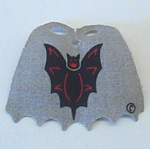 Lego Neckwear Cape, Scalloped 6 Points with Bat Print / Light Gray