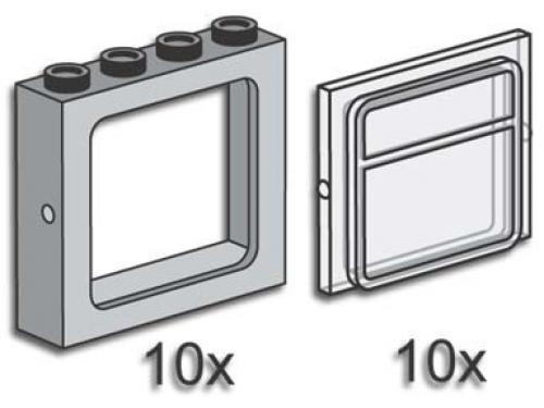 Lego Gray Windows with Clear Panes