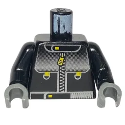Torso Leather Jacket with Zipper, LEGO Logo on Back Print (Stuntman), Black Arms, Dark Gray Hands / Black