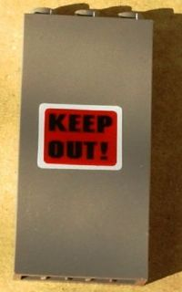 Lego Brick 1 x 3 x 5 with Black 'KEEP OUT!'  on Red Background Pattern (Sticker) - Set 7045