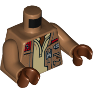 Lego Torso Jacket with Pockets, Zipper and Gadgets, Tan Undershirt Print, Medium Nougat Arms, Reddish Brown Hands / Medium Nougat